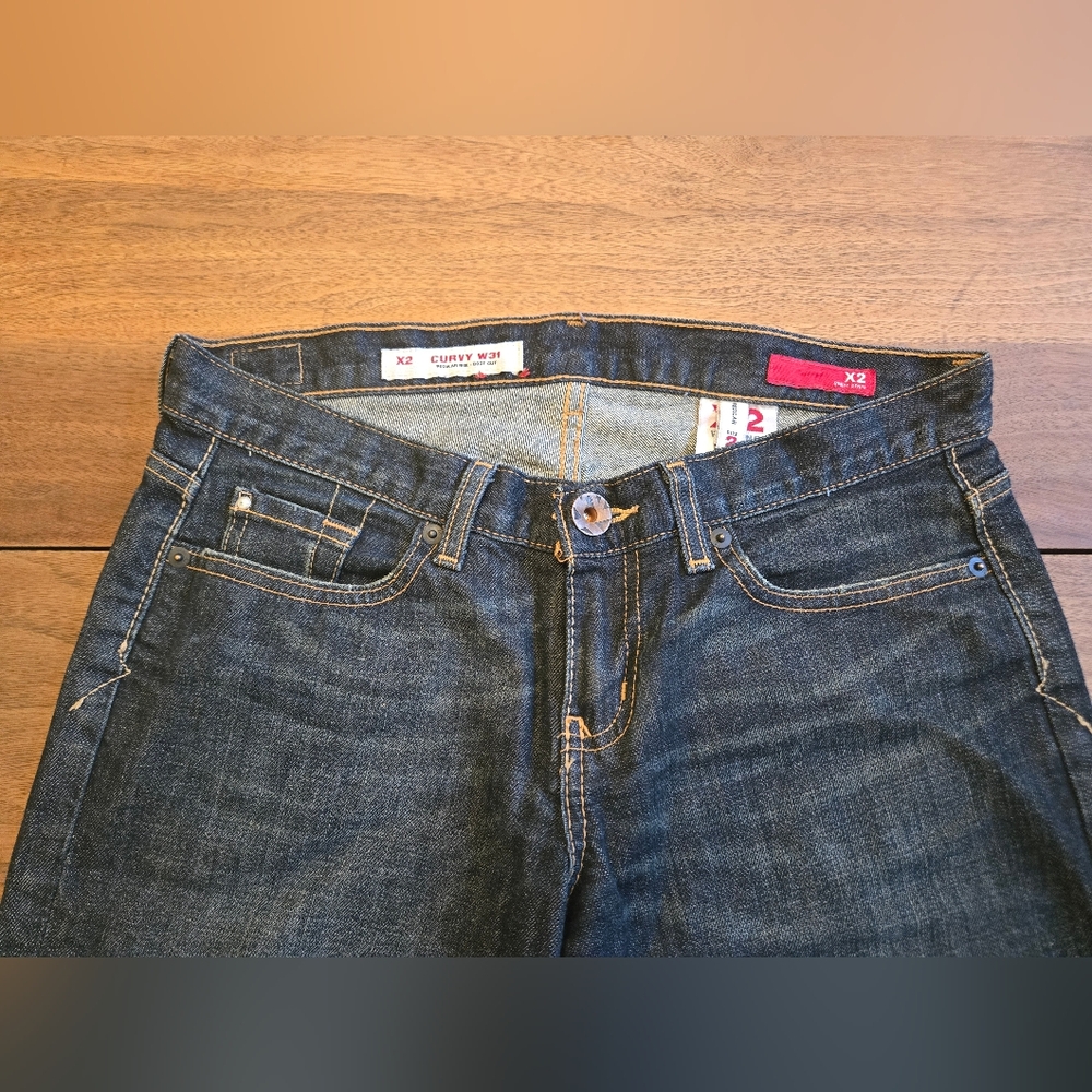 Express Women's Curvy Boot Cut Jeans in Dark Blue, Sz 2